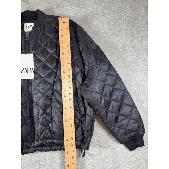 Zara Womens Quilted Black Warm Packable Full Zip Jacket With Stretch Cuffs & Dra - Picture 4 of 9
